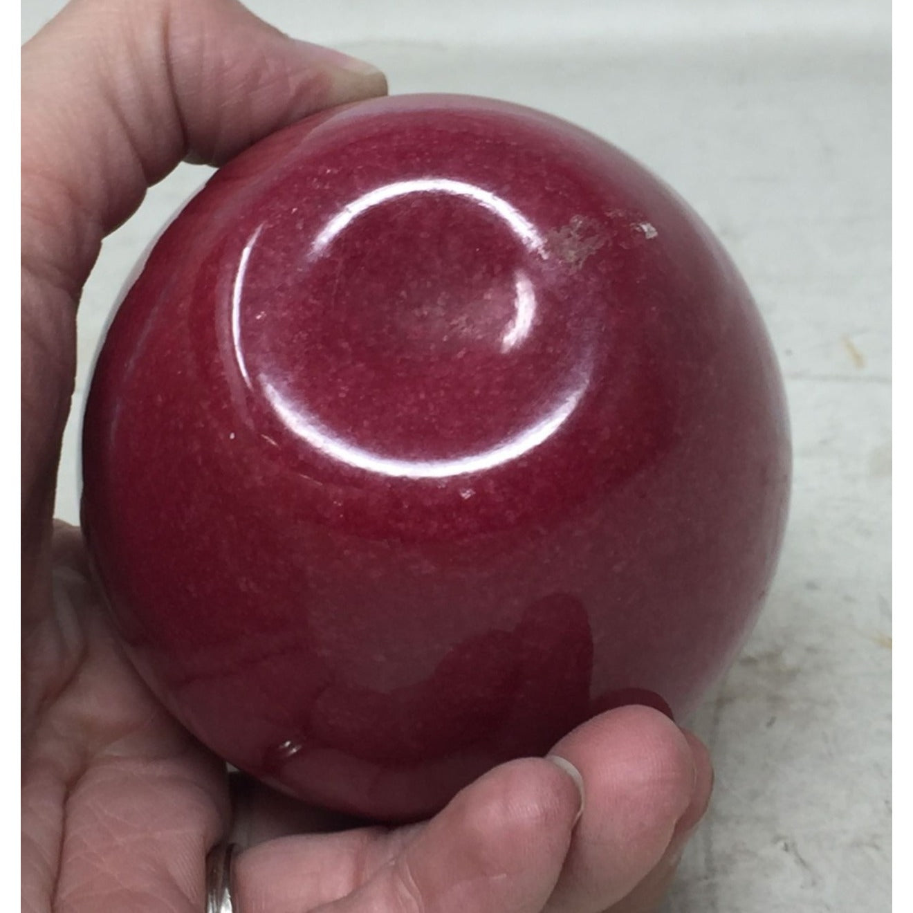 Vintage Polished Marble Red Apple with Brass Stem Leaf Heavy Paperweight