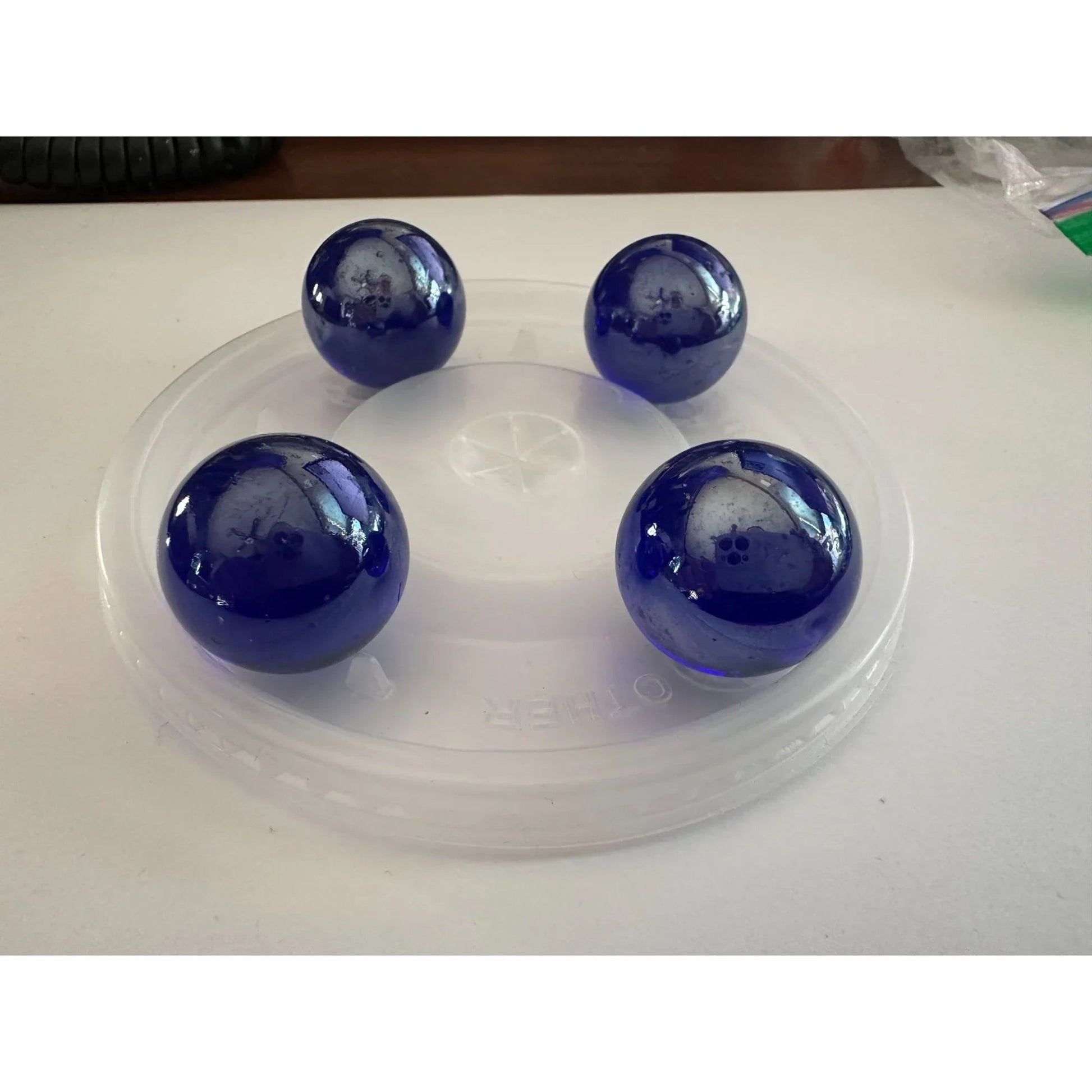 4 Vintage Navy Blue Shiny Large Glass Shooter Marbles - A+ Stuff - Collectibles - A+ Stuff