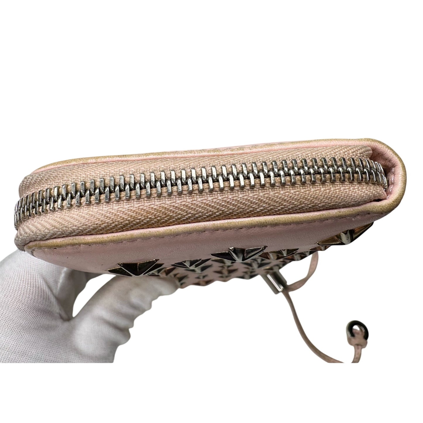 Jimmy Choo Filipa Zip-Around Long Wallet in Pink Leather w Bronze/Gold and SIlver Star Studs