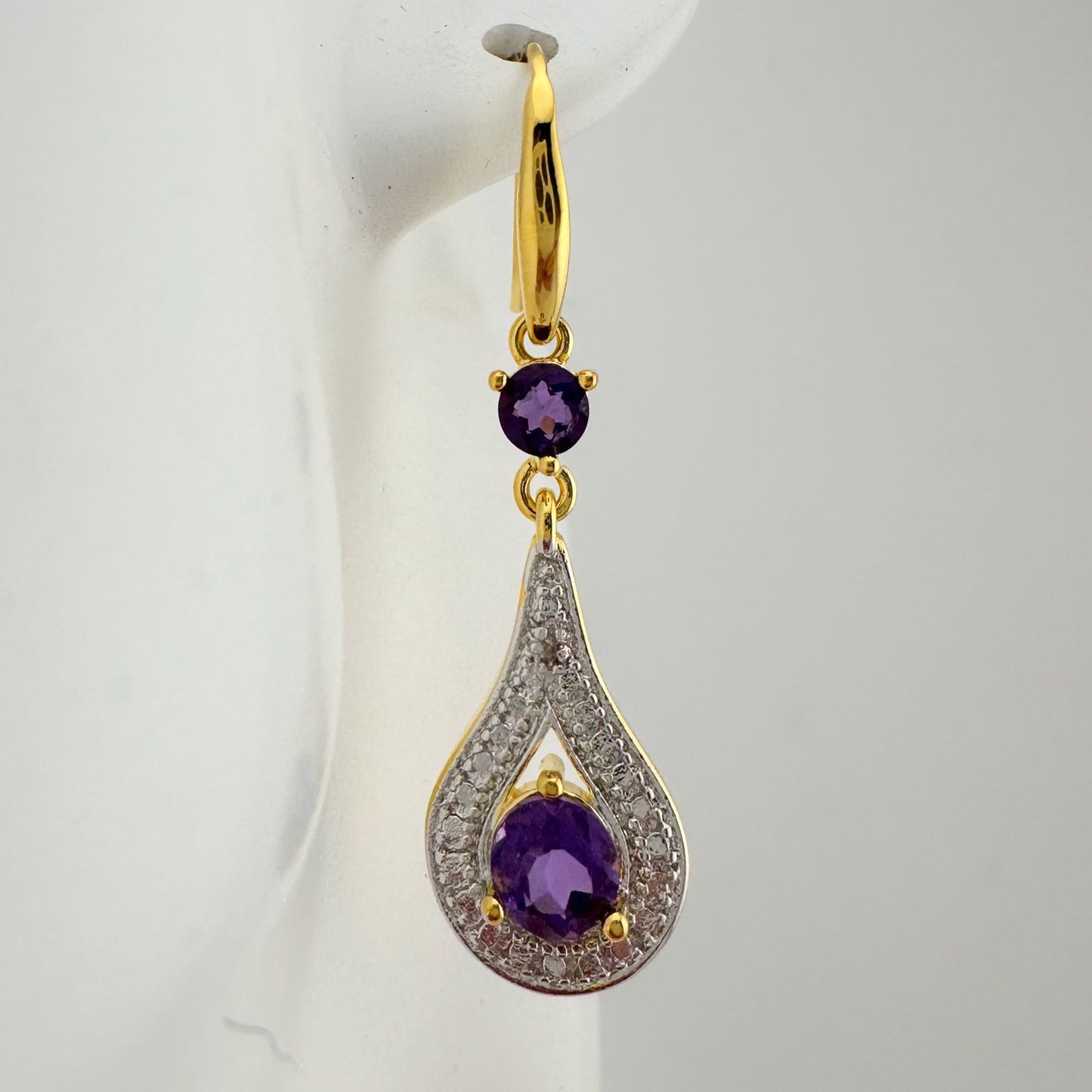 Pretty Teardrop Purple African Amethyst Earrings with Detailing and Gold Overlay