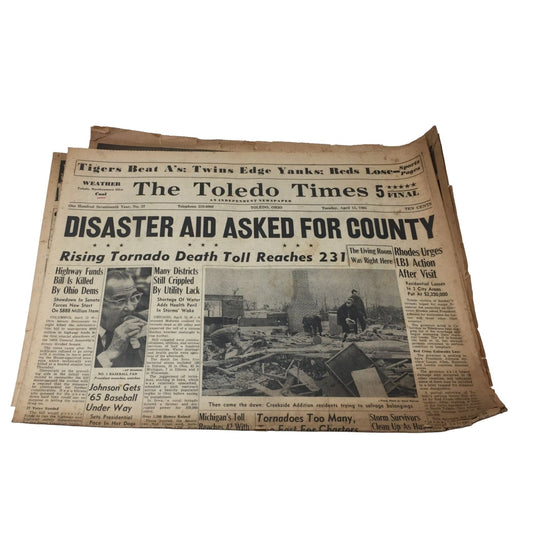 Vintage Collectible The Toledo Times 5 Final- "Disaster Aid Asked For Country" Newspaper