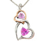 Beautiful Hearts Entwined 2 Tone Double Heart Necklace with Heart Shaped Gemstones