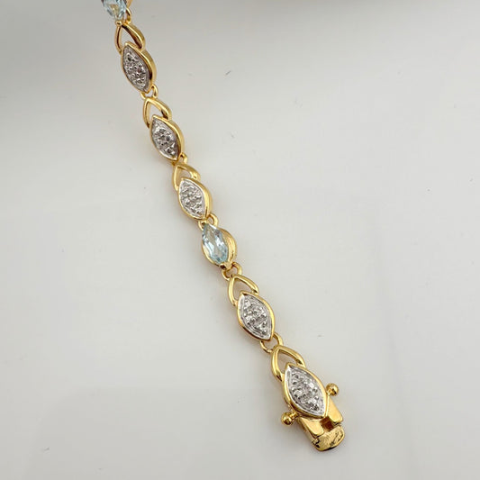 Blue Topaz Bracelet with Pretty Diamond Accents 14kt Gold Overlay Sterling Silver