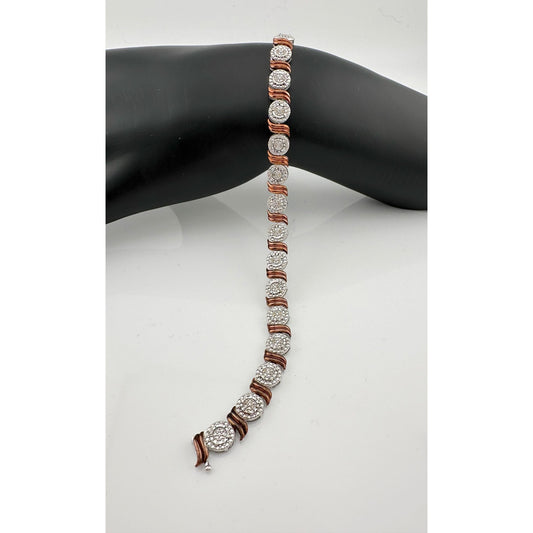 Beautiful Rose Gold Overlaying Sterling Silver Diamond Bracelet