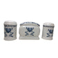 Country Style Ceramic Kitchen Canister Set - White with Blue Heart and Flourish Art - Large Lid NO LONGER INCLUDED