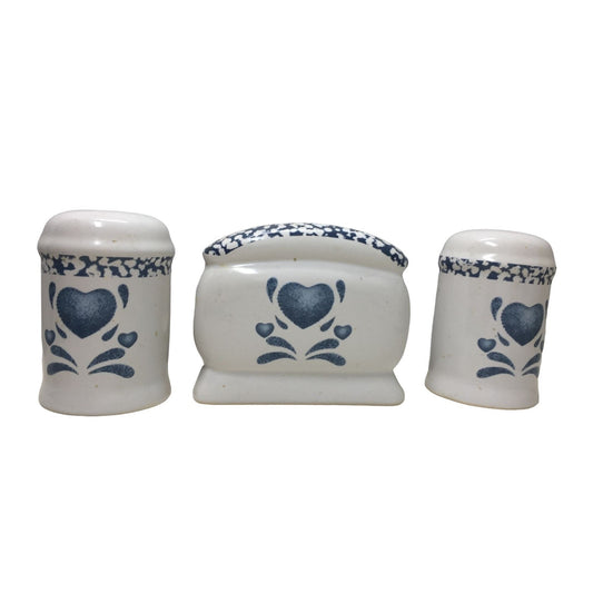 Country Style Ceramic Kitchen Canister Set - White with Blue Heart and Flourish Art - Large Lid NO LONGER INCLUDED