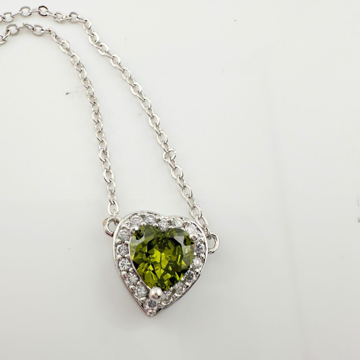 Beautiful Green Peridot Heart Necklace and Earrings Set