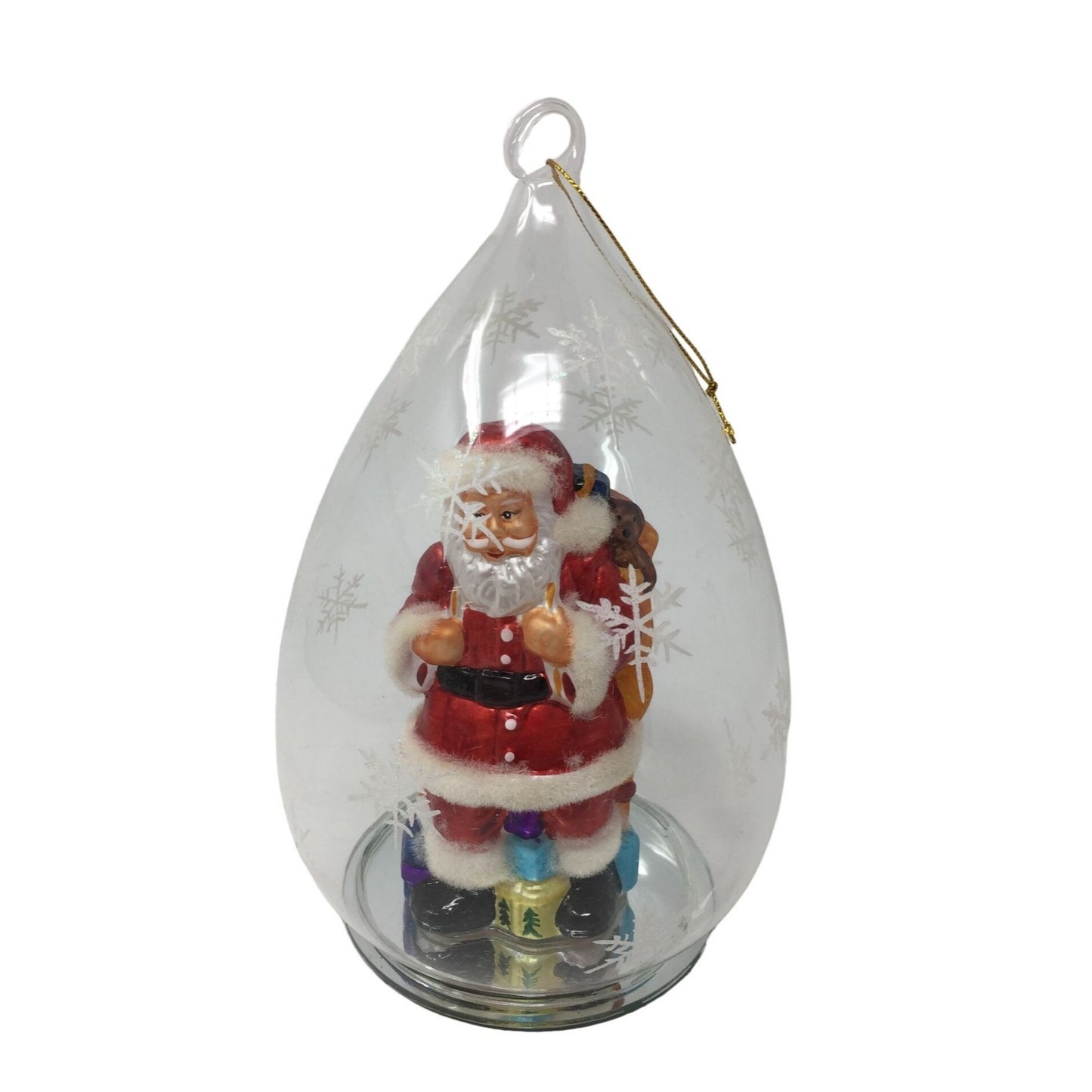 Vintage Battery Operated Light-Up Santa inside Blown Glass Snowflake Dome - 9'' tall