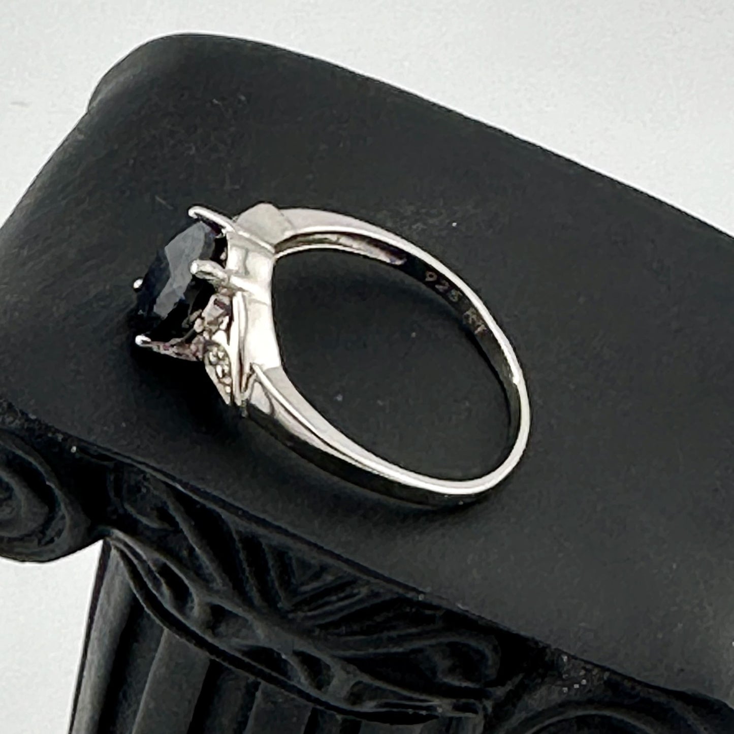 Black Sapphire and Diamond Accent Oval Ring - Sterling Silver - Size 7 - Simple Beauty!