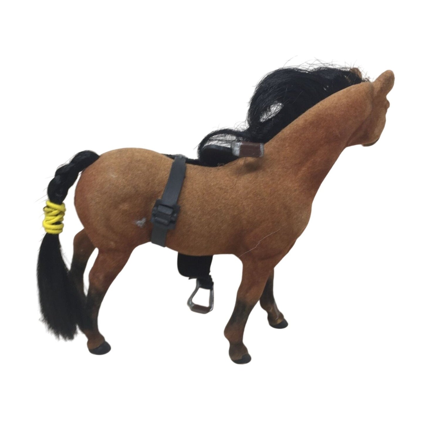 Realistic Looking Brown Velvet Horse Pretend Play Toy with Black Hair & Saddle