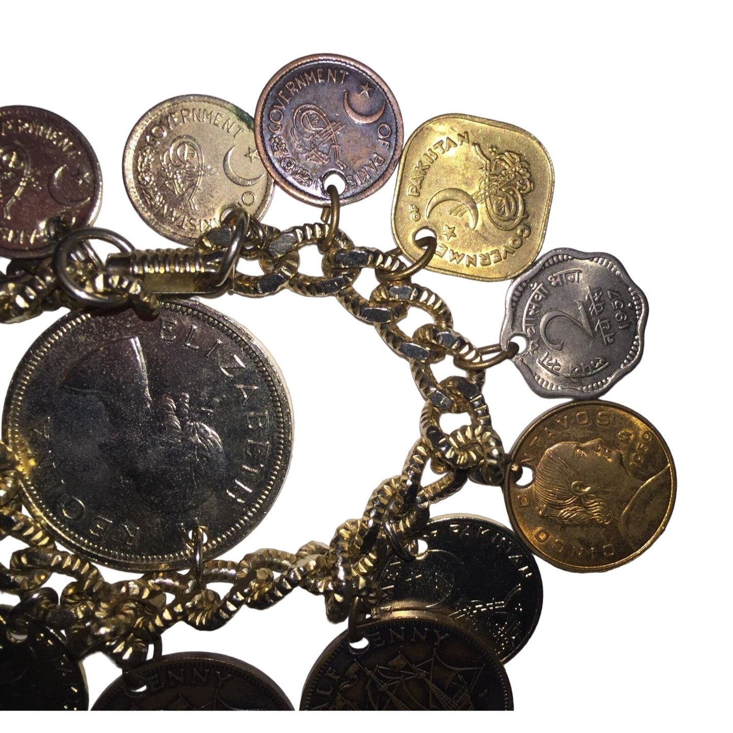 Vintage 1950s Older Foreign Coin Bracelet - Coins from Around the World