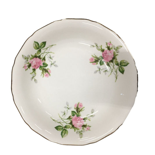 Vintage Canonsburg Hallmark Of Quality Bowl With Ruffled Gold Border & Pink Roses