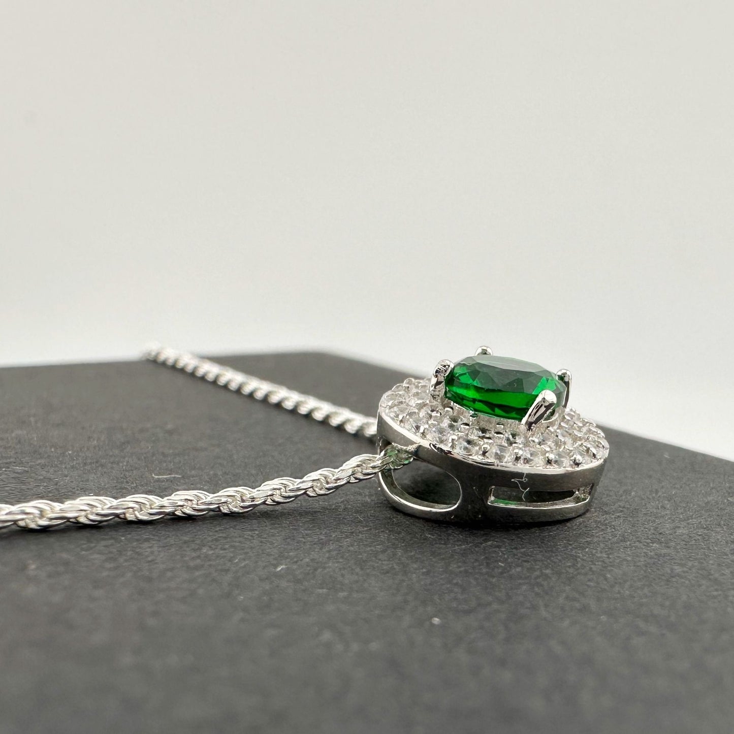 Brilliantly Beautiful 2.40ct Lab Created Emerald Halo Pendant - Sterling Silver