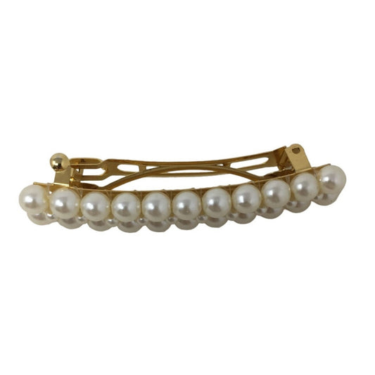 Women's/Girl's Pearly Hair Barrette Clip Accessory - White and Gold