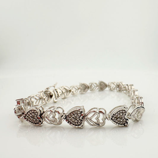 Beautiful Shining Hearts Bracelet - Solid & Outlined Sterling Silver  Hearts with Natural Diamond Accents