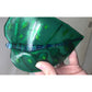 Handmade Art Glass Green, Blue, Yellow Shiny Leaf Dish- Made in 2006- Writing on bottom