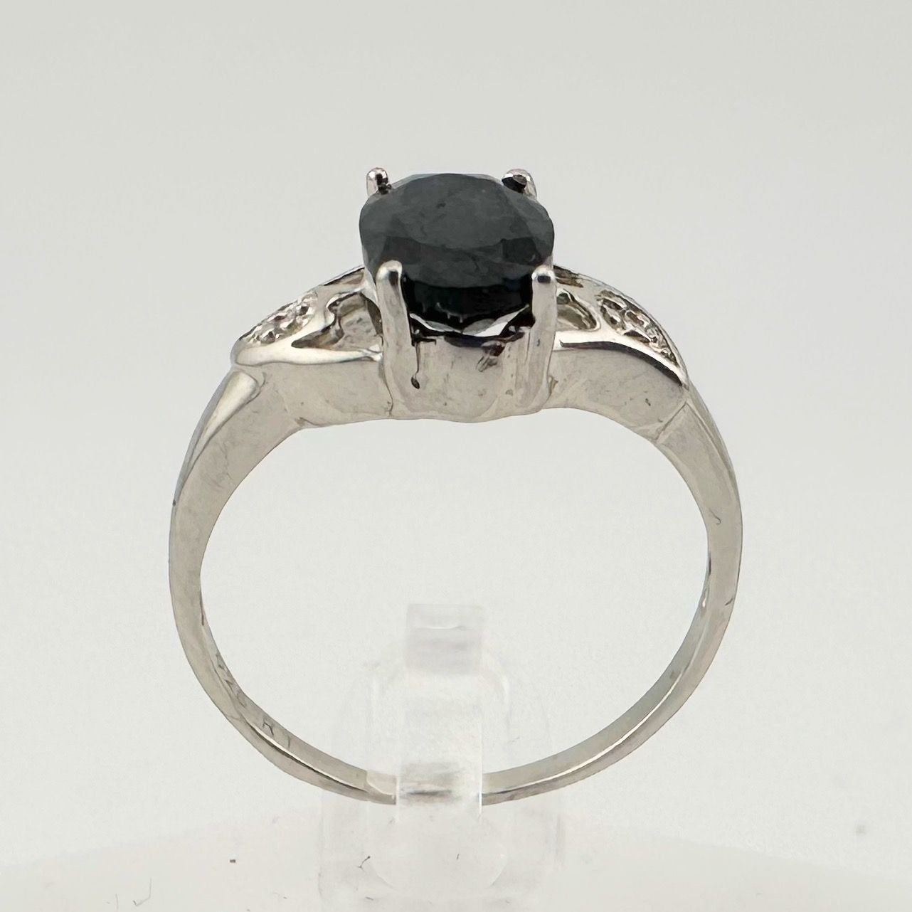 Black Sapphire and Diamond Accent Oval Ring - Sterling Silver - Size 7 - Simple Beauty!