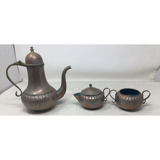 Vintage Coffee/Tea Set- Coffee/Tea Pot, Sugar and Cream Metal Dishes