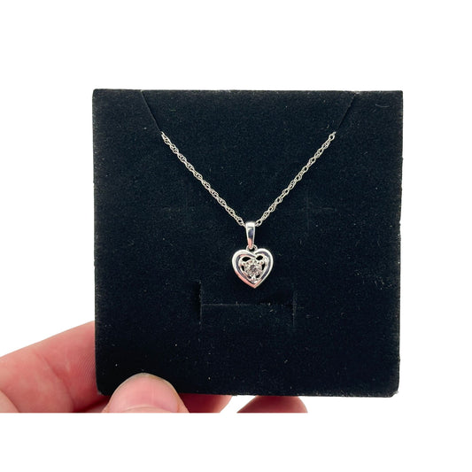 Beautifully Simple Heart Shaped Diamond Necklace - Sterling Silver Setting & Chain -