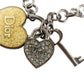 Christian Dior Silver Hear and Key Charm Bracelet with Dust Bag, Box & Documents