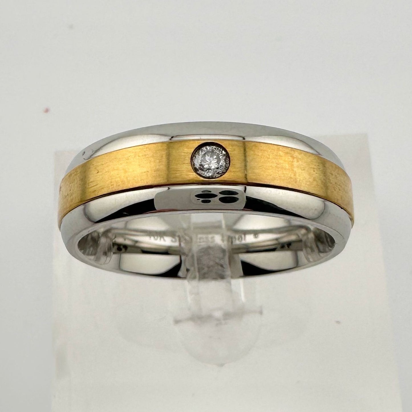 10 kt Gold & Stainless Steel Single Diamond Wedding Band Size 11