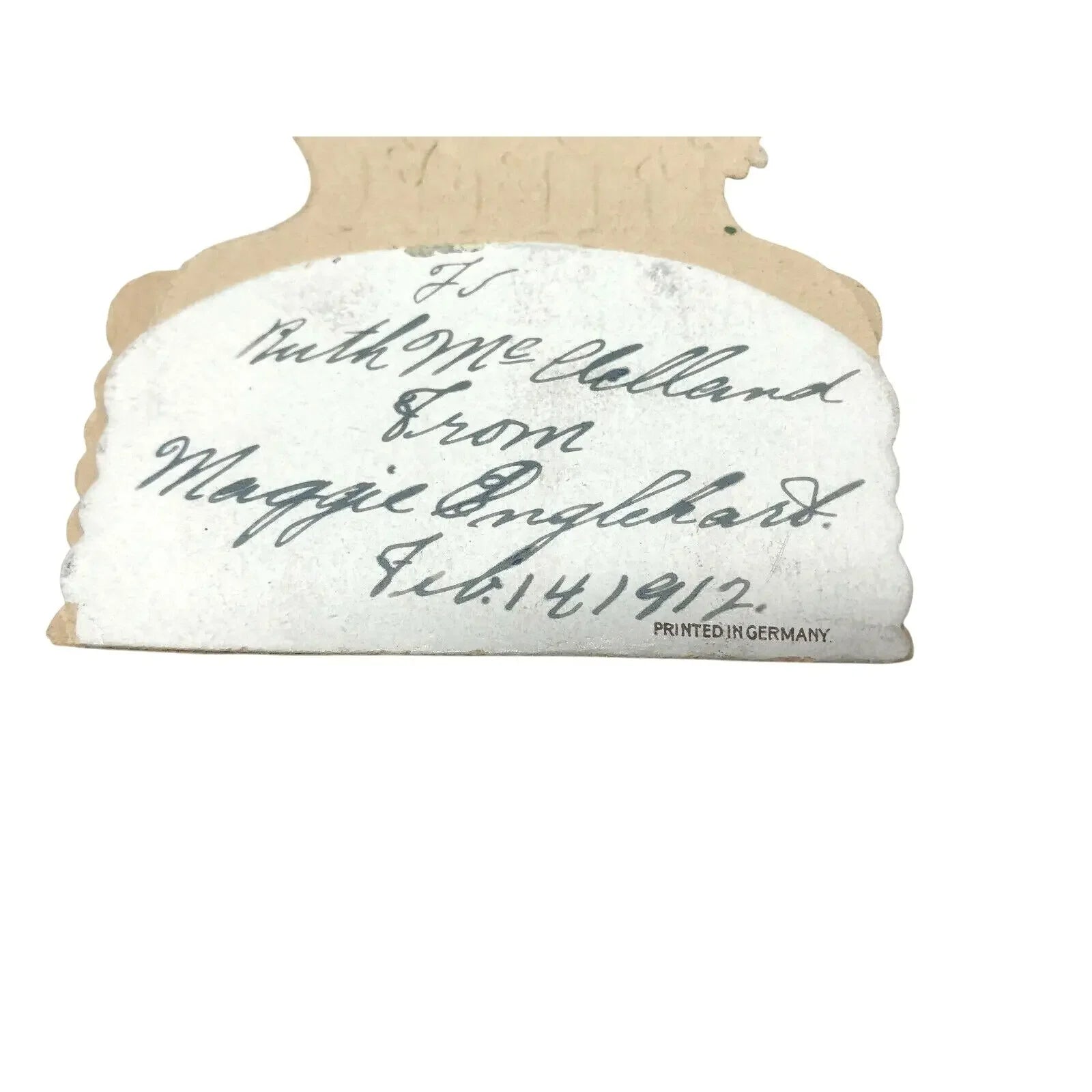 Antique handwritten card dated Feb. 14, 1912, with script text and printed in Germany