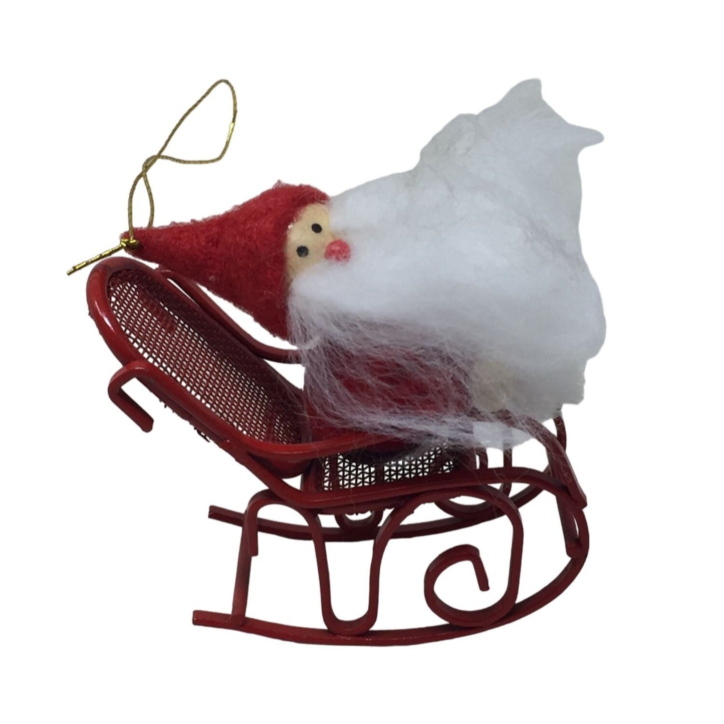 Vintage Avon Felt Santa w/ Big Beard Red Metal Rocking Chair Christmas Ornament