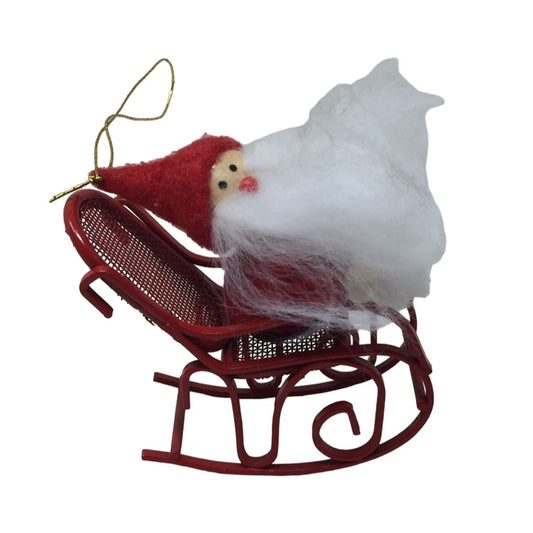 Vintage Avon Felt Santa w/ Big Beard Red Metal Rocking Chair Christmas Ornament