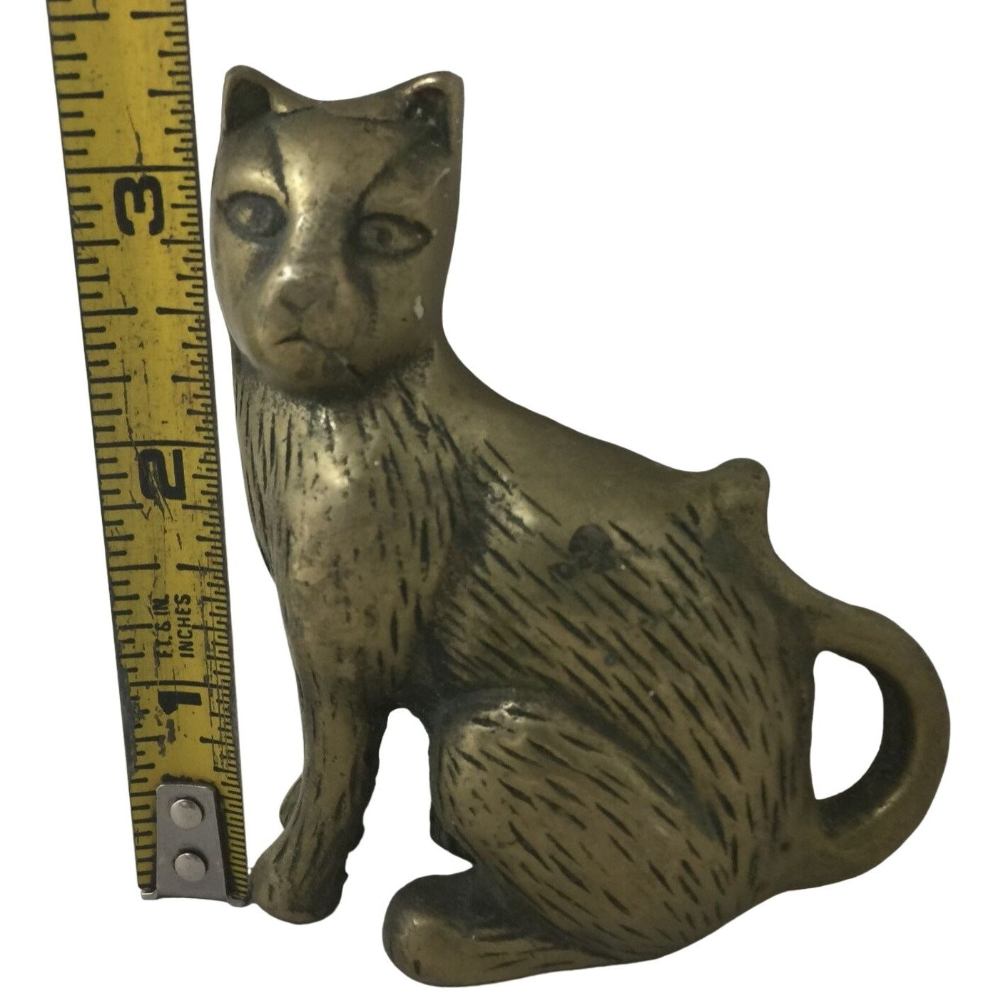 Small Vintage Brass Cat Paperweight Figurine- Korea & Taiwan