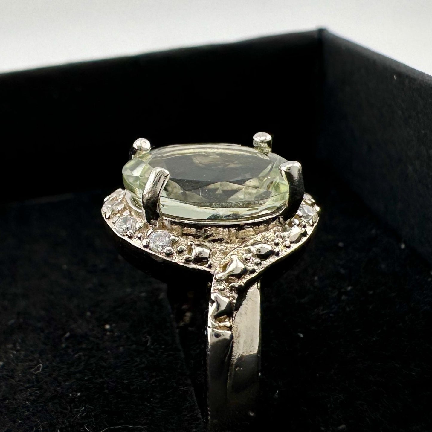 Big and Beautiful Green Amethyst and Diamond Ring - Size 6.25