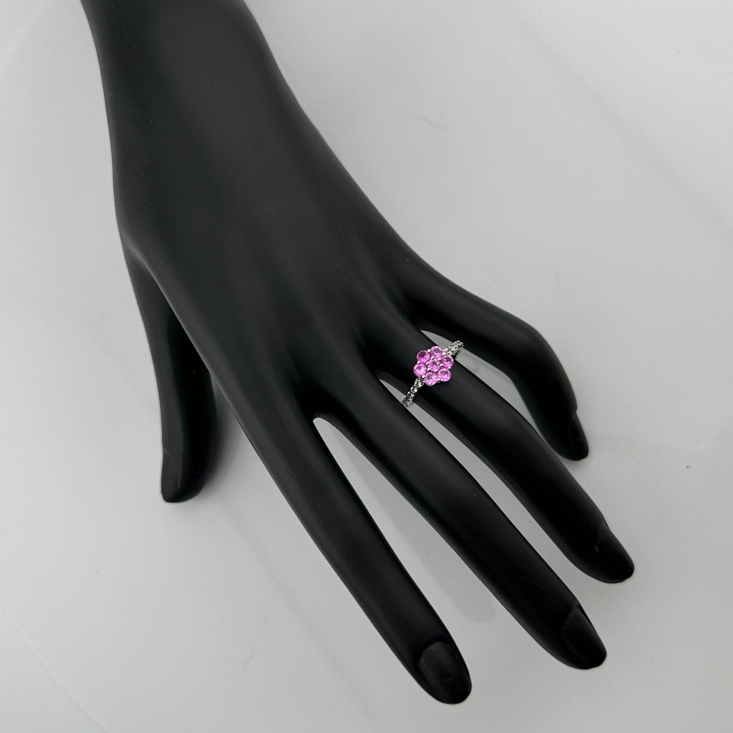 Pretty and Bright - Pink Lab Created Sapphire Petals Flower Ring - Sterling Silver Size 7.25