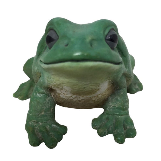 Small Green Frog w/ Light Green/Yellow Belly and Dark Eyes Figurine