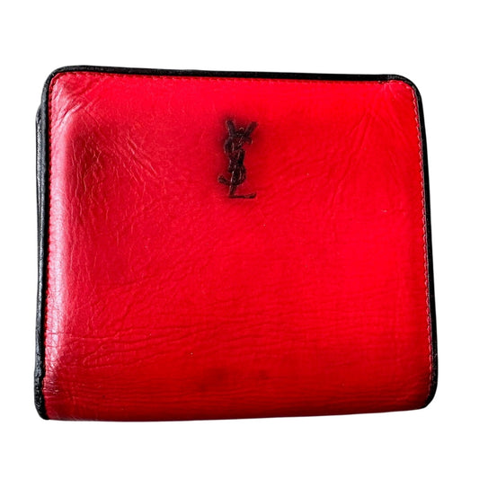 Yves Saint Laurent YSL Red Leather Bifold Wallet with Kisslock Coin Pouch