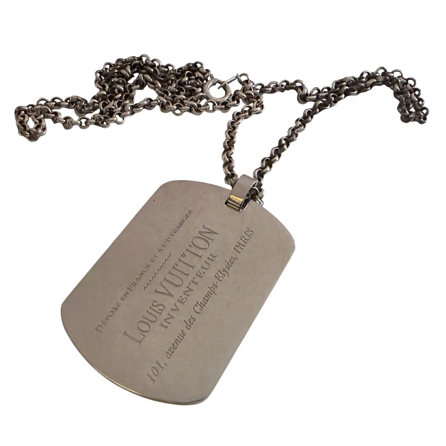 Louis Vuitton Dog Tag Style Pendant Necklace with Dust Bag