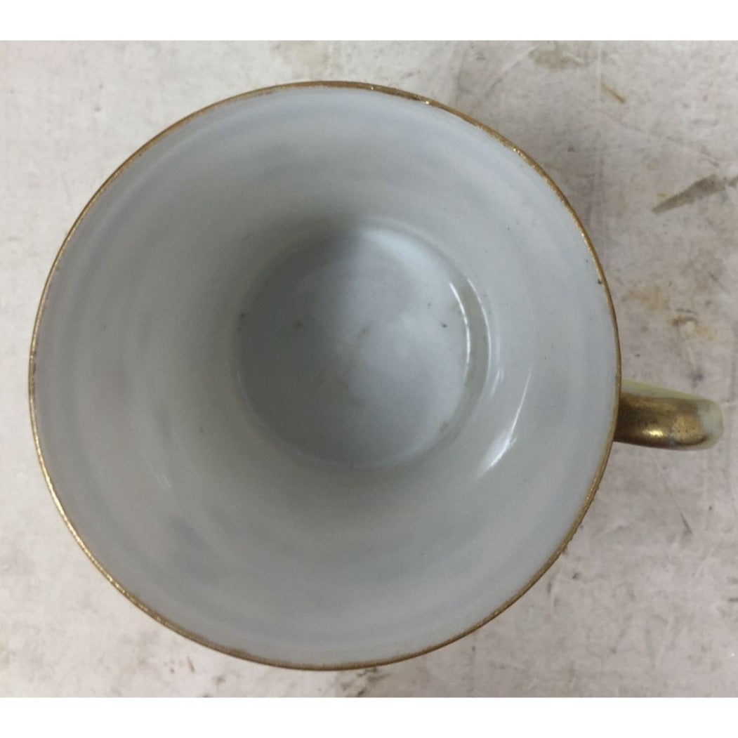 Small Handled Tea Cup with Floral Design and Gold /Green Rim