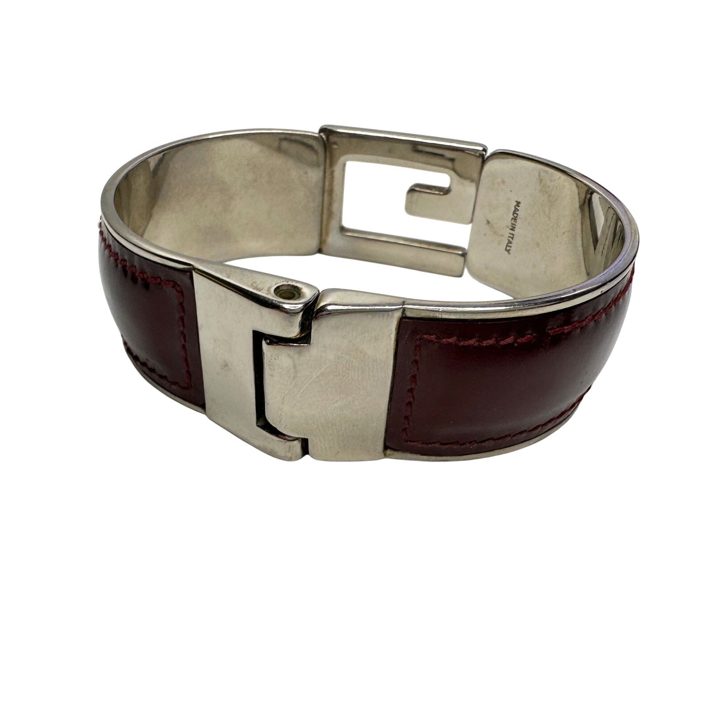 Gucci G-Logo Hinged Cuff Bracelet - Burgundy Patent Leather Band
