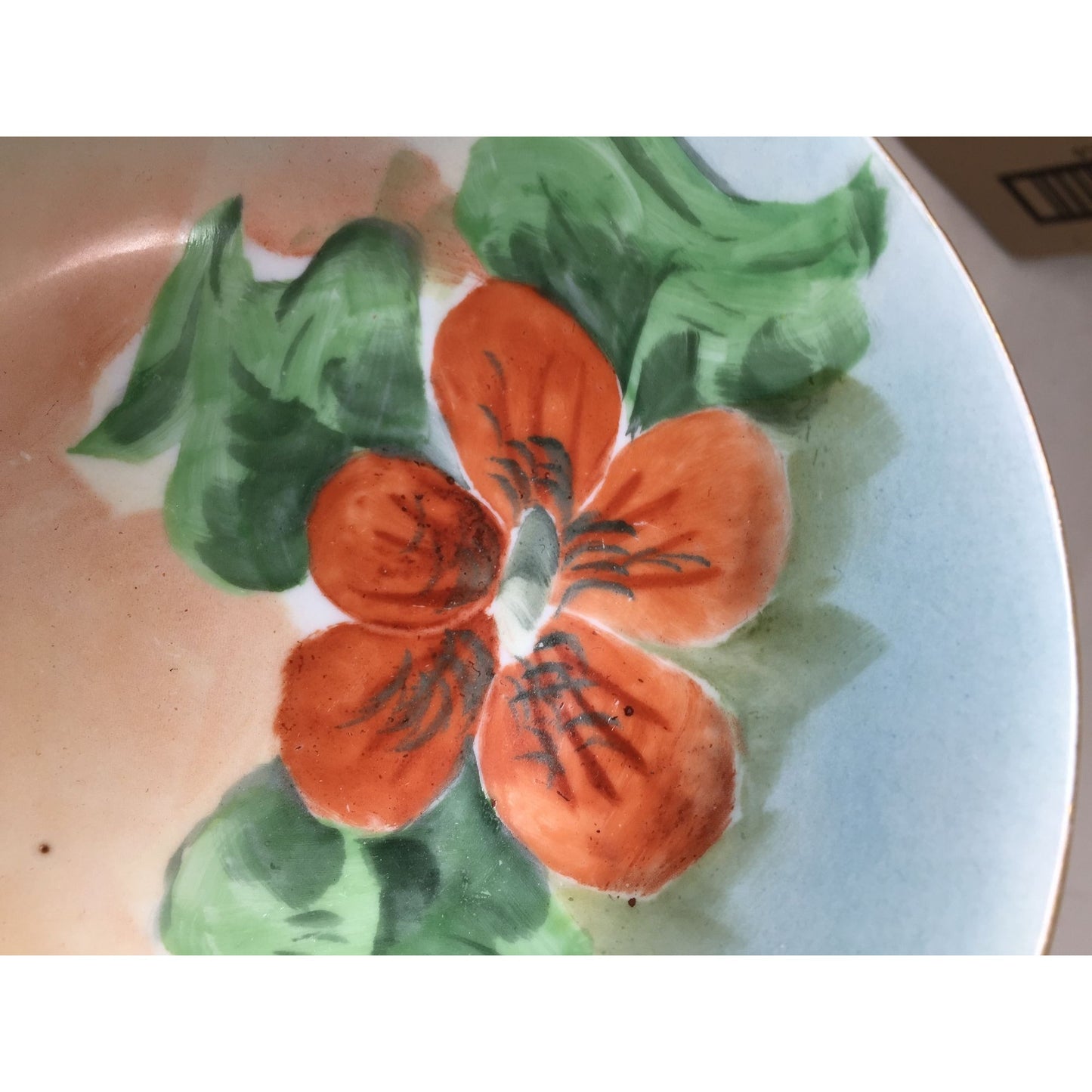 Vintage Hand Painted Bowl With a Red Flower/Green Leaves