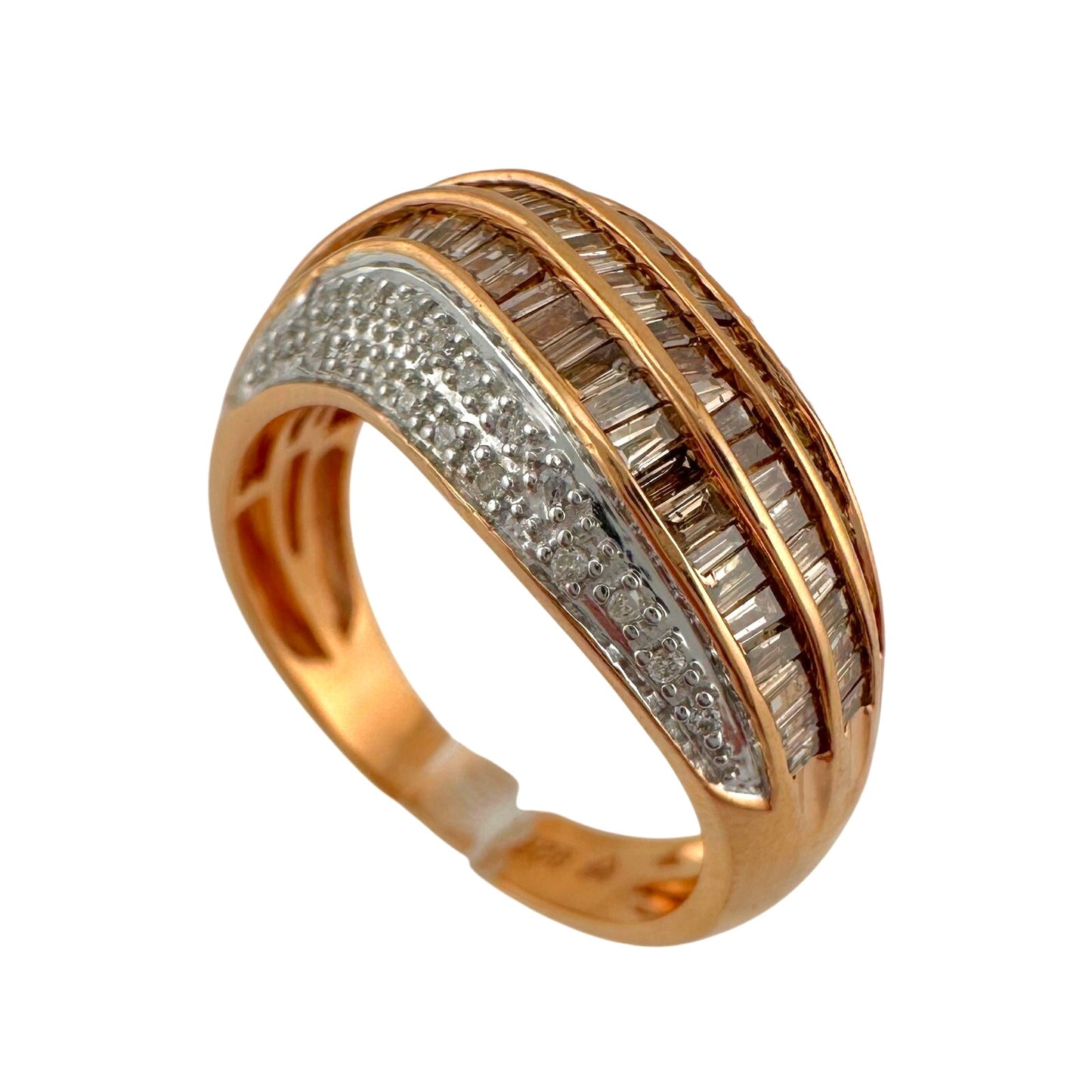 Beautiful 1.00 Carat Chocolate Diamond Baguette Tidal Wave Ring SIze 8