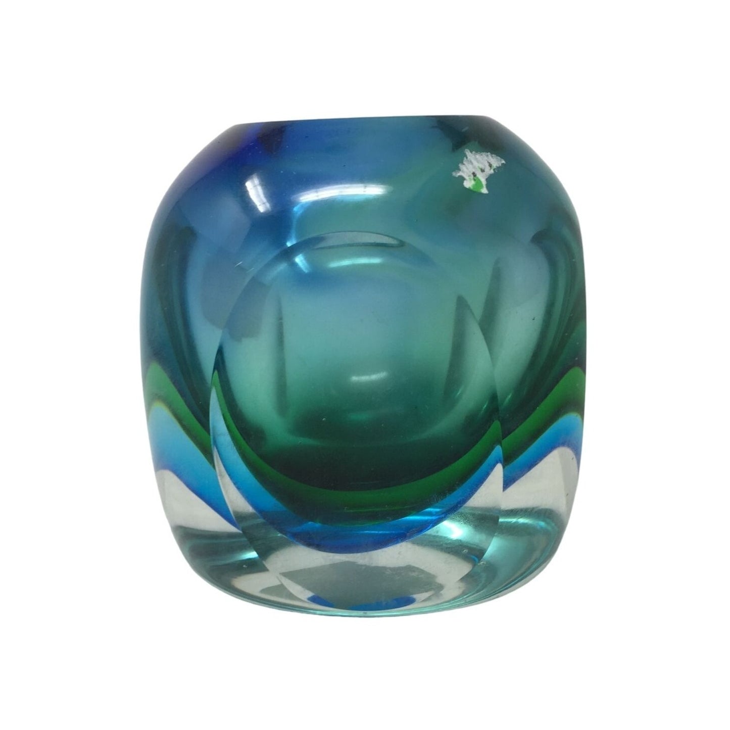 Vintage Green and Blue Murano Art Glass Vase 4x4 inches