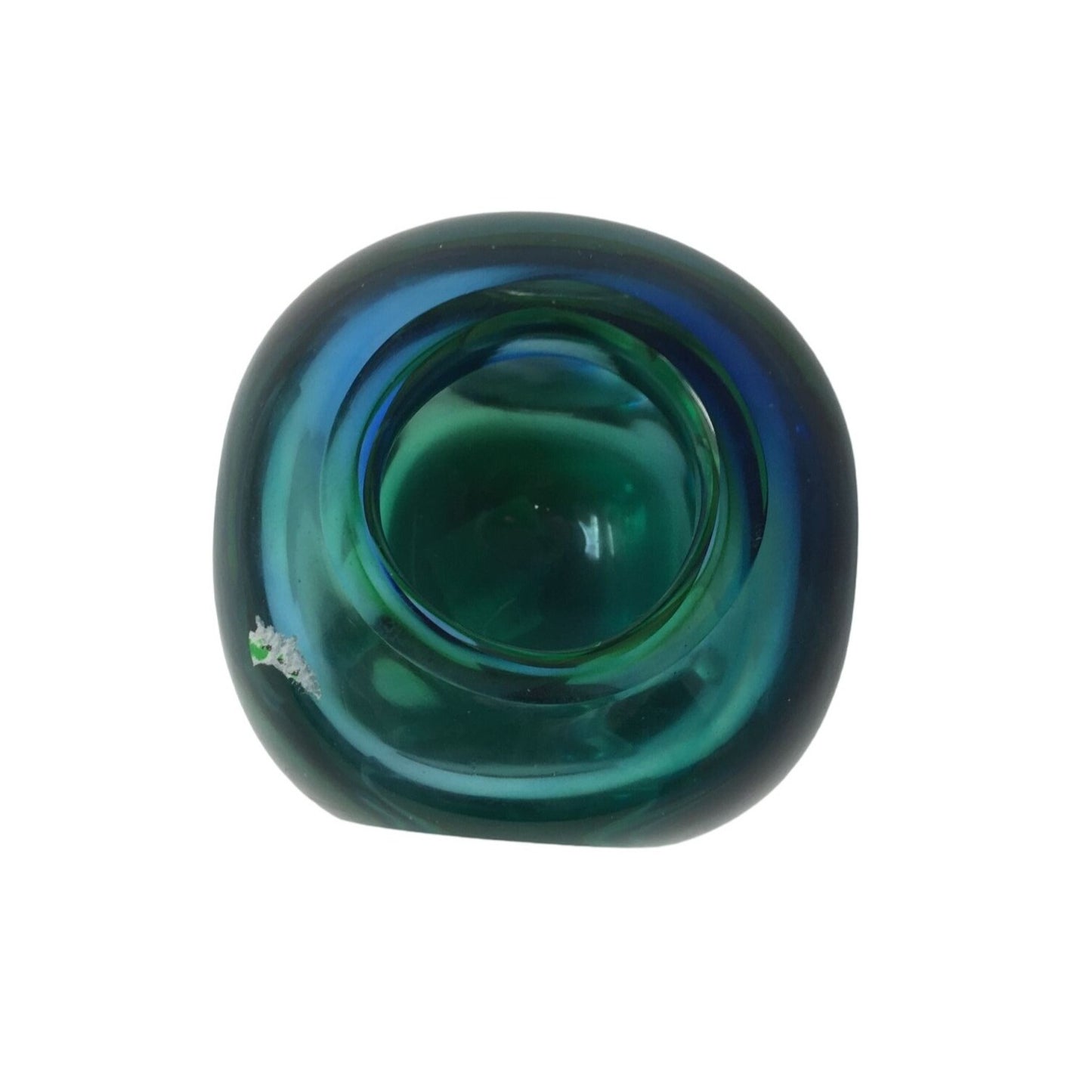 Vintage Green and Blue Murano Art Glass Vase 4x4 inches