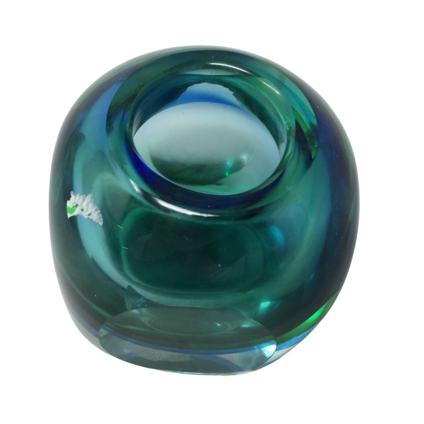 Vintage Green and Blue Murano Art Glass Vase 4x4 inches