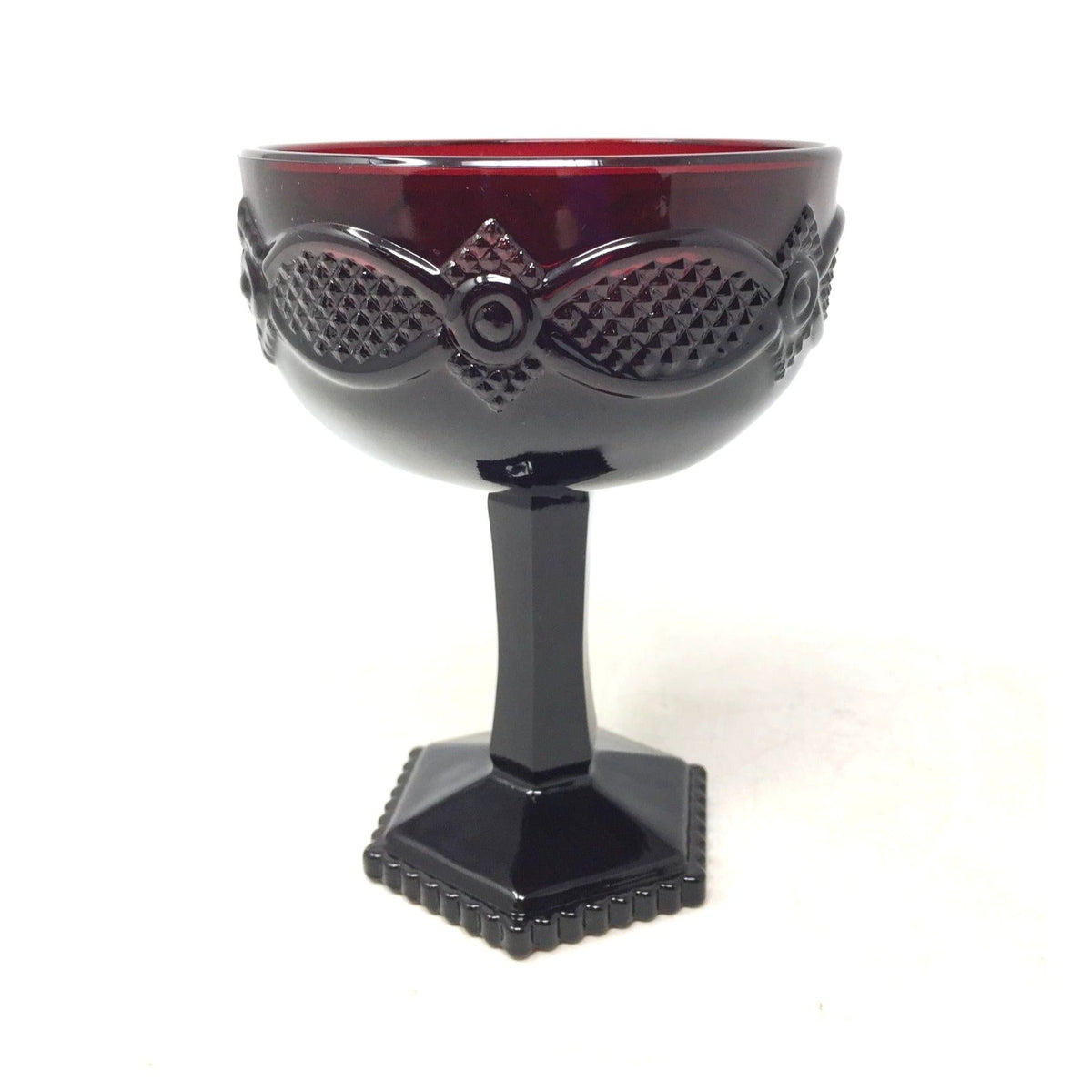 Vintage Avon 1876 Cape Cod Collection Ruby Red Glass Saucer Champagne / Tall Sherbet Goblet Avon  A+ Stuff Drinking, Dining & More