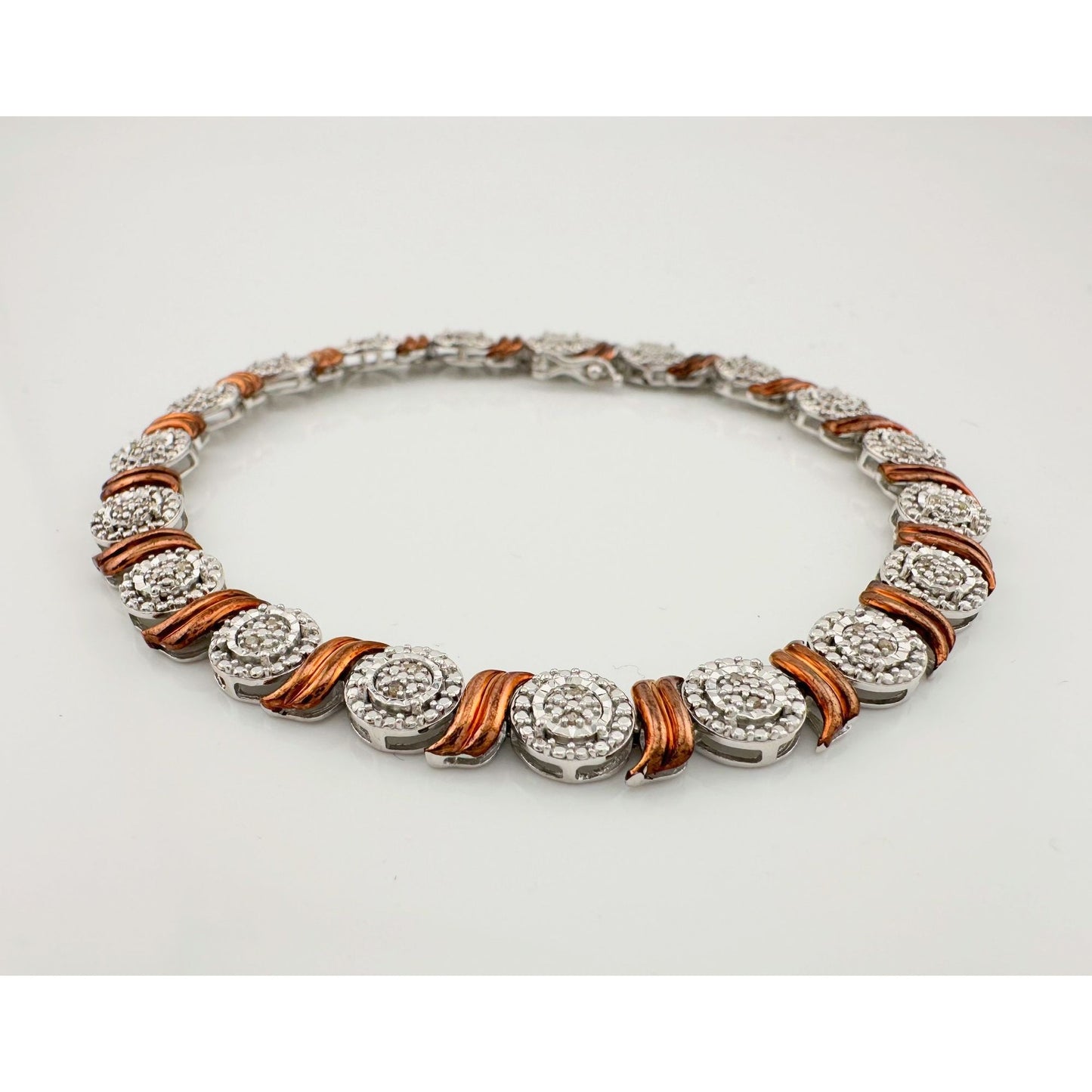 Beautiful Rose Gold Overlaying Sterling Silver Diamond Bracelet