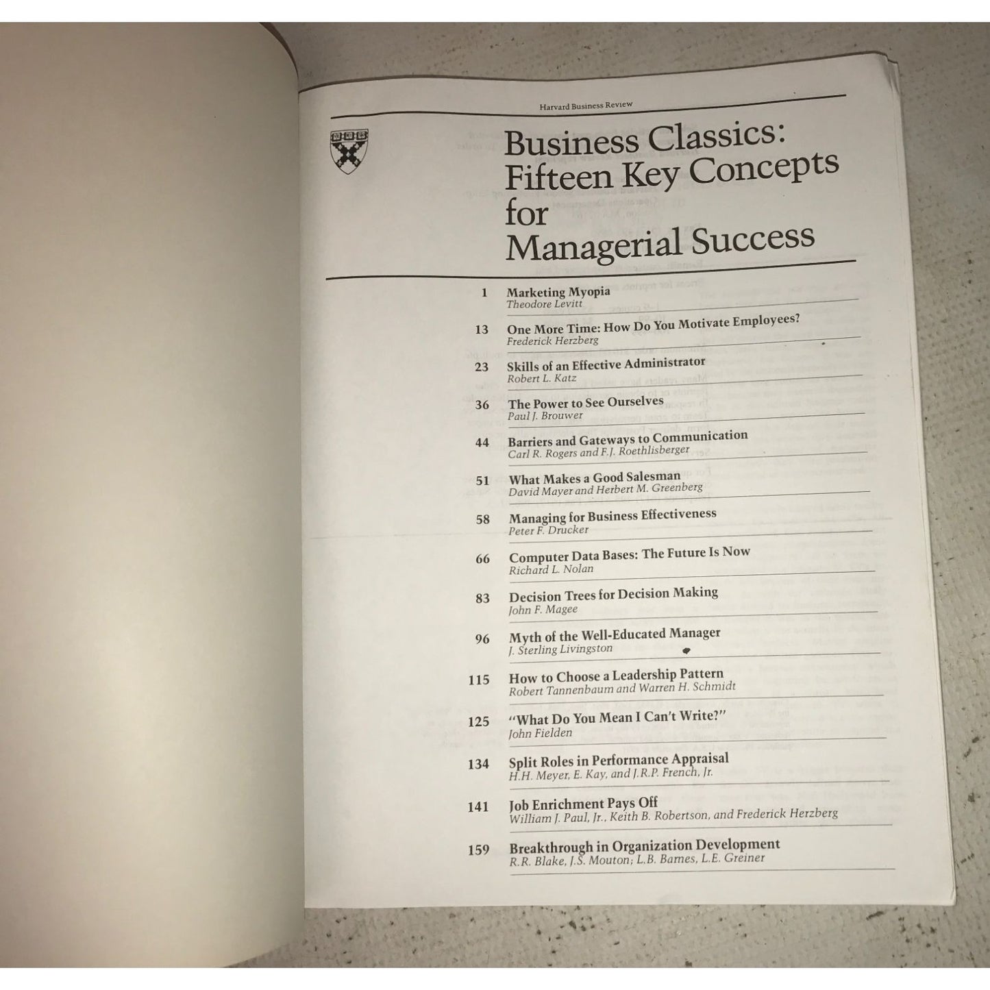 Harvard Business Review Business Classics: Fifteen Key Concepts for Managerial Success