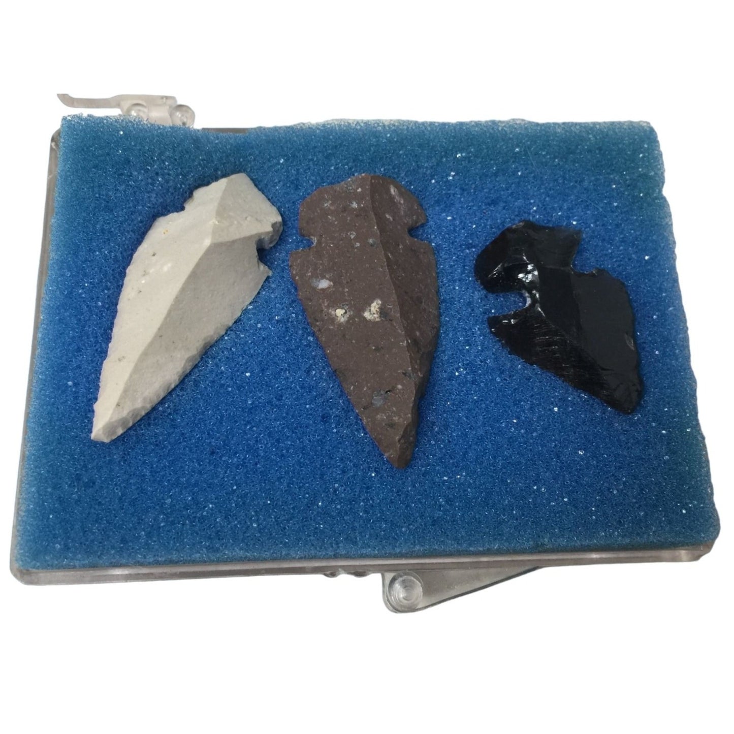 Vintage Hand Chipped Stone Arrowheads (3) in Small Clear Case