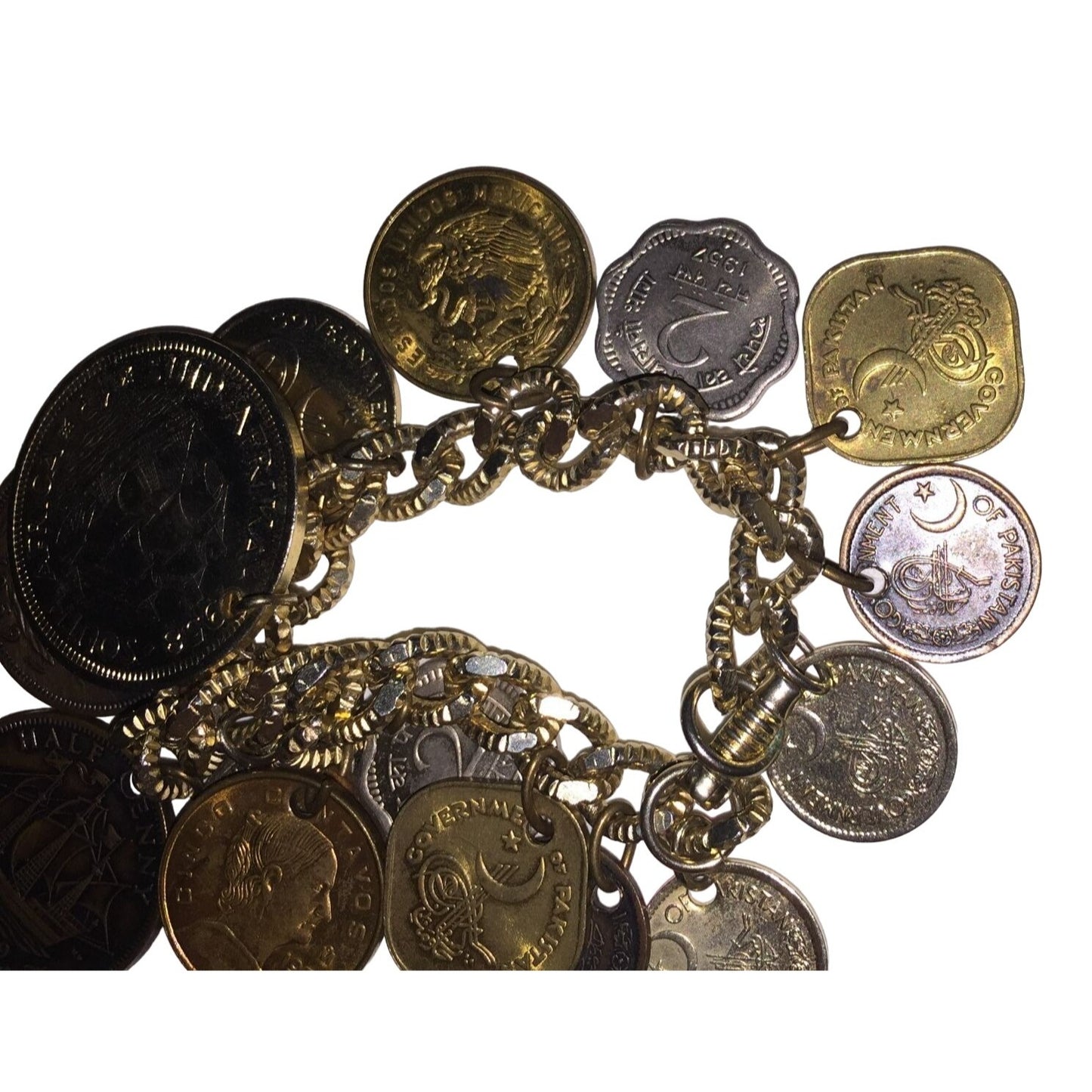 Vintage 1950s Older Foreign Coin Bracelet - Coins from Around the World