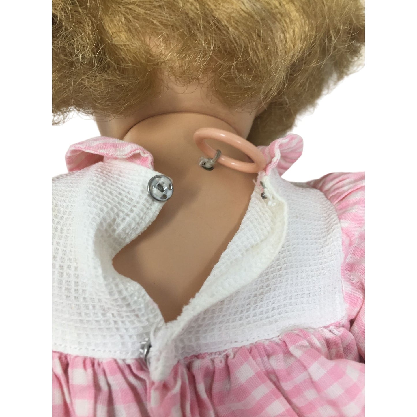 Vintage Freckled Baby Doll Pink and White Dress With Pull String (Doesn't Work)