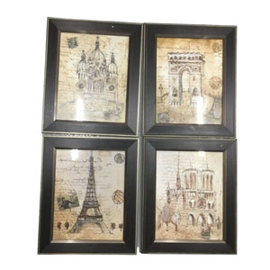 Set of 4 Framed Poster Prints/Home Decor of Eiffel Tower, Sacre-Coeur, Notre Dame, Arc De Triomphe