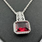 4.10 Carat Emerald Cut Ruby Designer Pendant - Sterling Silver Setting & Chain - Beautiful Filagree Detailing