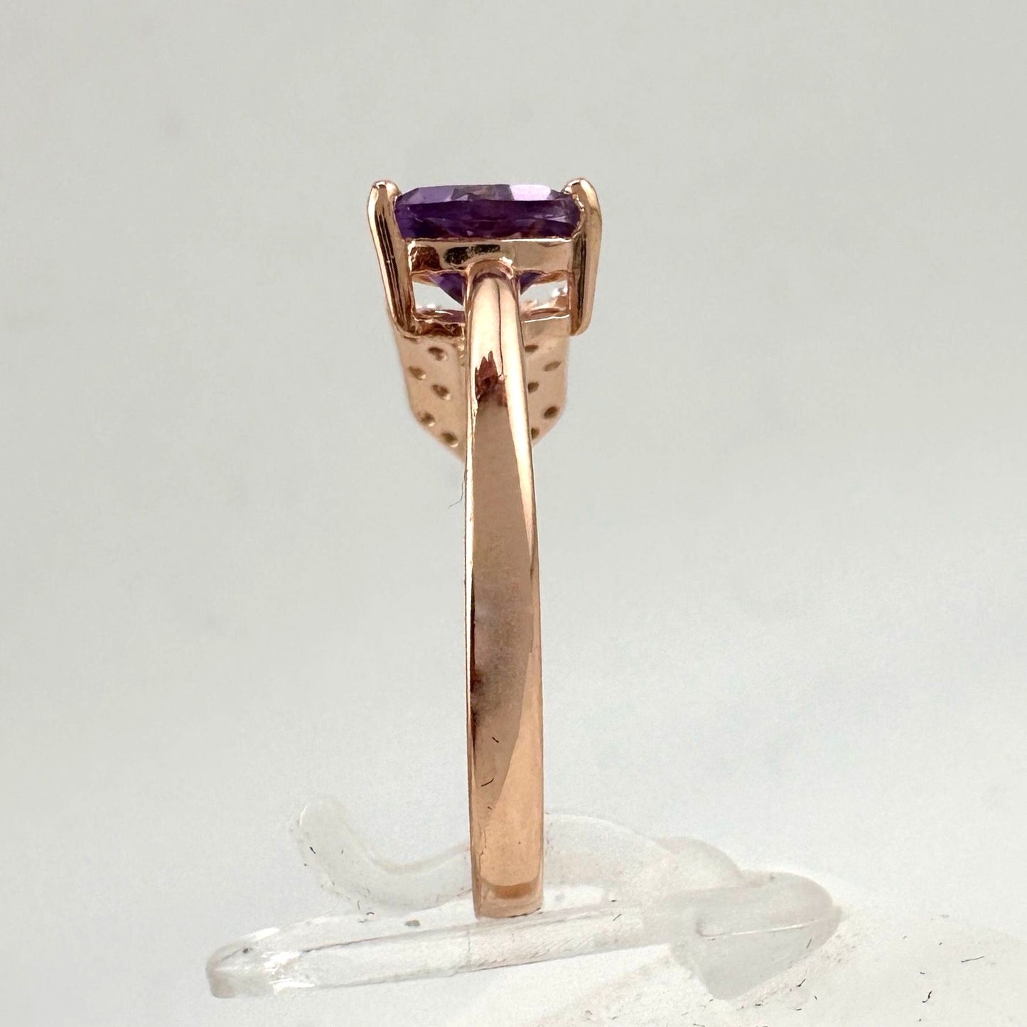 Beautiful Trillion Cut Purple Amethyst Arrow Ring  14kt Rose Gold Overlay Sterling Silver - Size 7